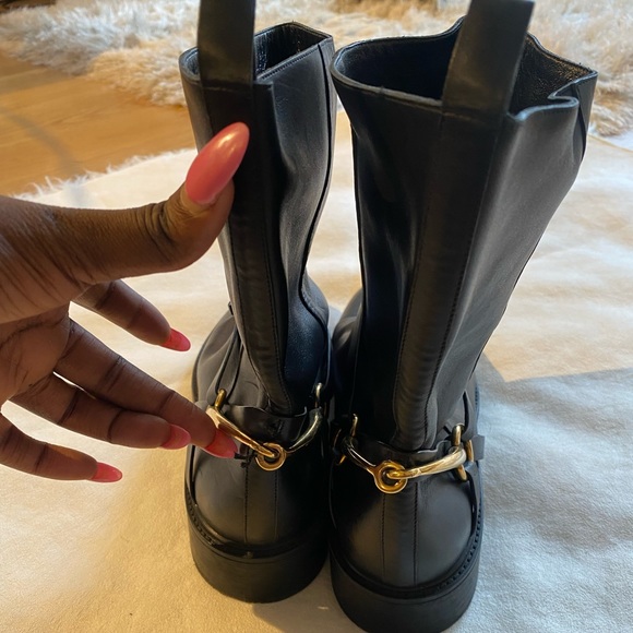 Gucci black leather gold horse bit boots - Picture 7 of 9